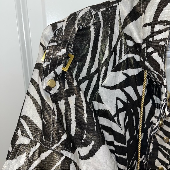 Just B Linen 3/4 Sleeve Bronze/gold Metallic Leaf Pattern Jacket Women's Size L - Picture 4 of 5